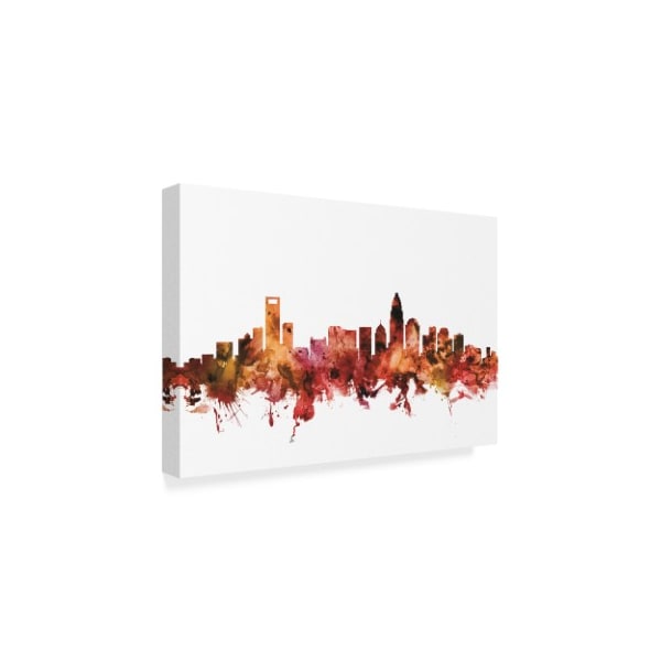 Michael Tompsett 'Charlotte North Carolina Skyline Red' Canvas Art,12x19